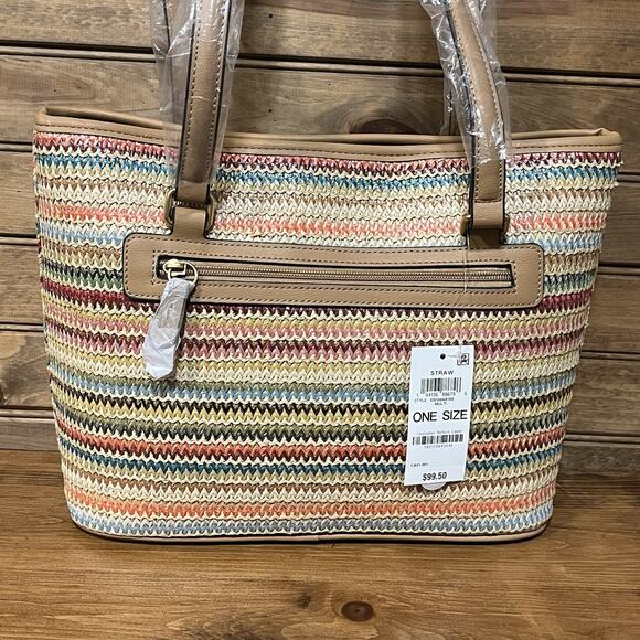 Style & Co Women’s Woven Straw Shoulder Bag NWT Spring Colors Faux Leather Trim - Picture 2 of 15